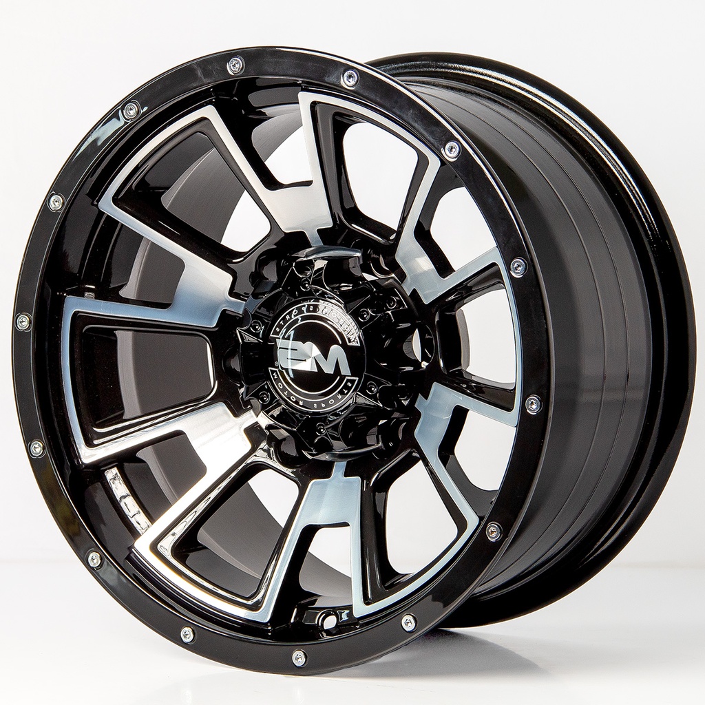 Rin 15 8 6X114.3 Ms 6087  BLACK MACHINE FACE+CHROME RIVETS ET0 CB66.1