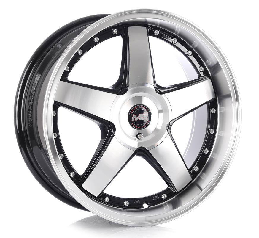 Rin 17 7.5 4x100/114.3 Ms 75081 BLACK MACHINE FACE CHROME RIVETS ET30 CB73.1 RP