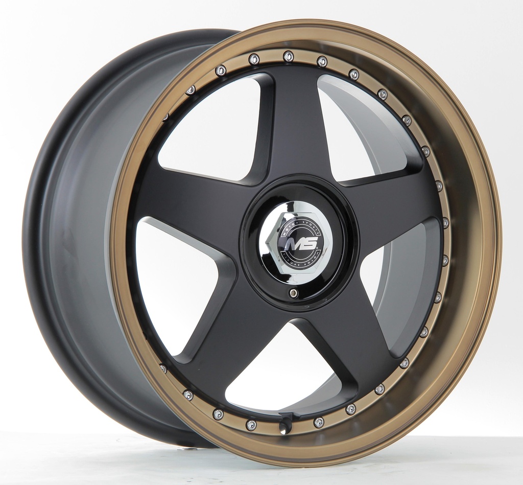 Rin 17 8 4x100/114.3 Ms 1060 BLACK MACHINE FACE CHROME RIVETS ET25 CB73.1