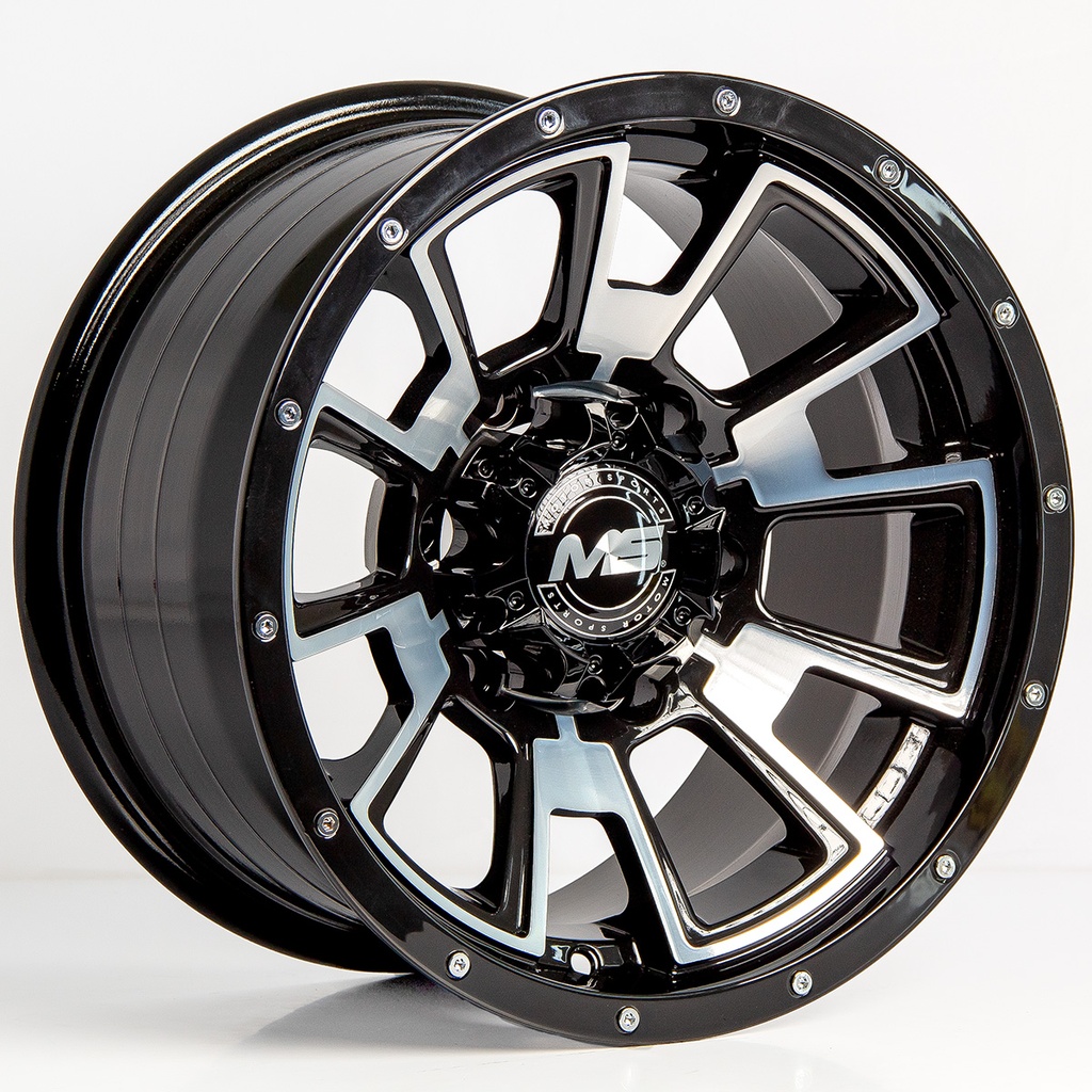 Rin 15 8 6X114.3 Ms 6087  BLACK MACHINE FACE+CHROME RIVETS ET0 CB66.1