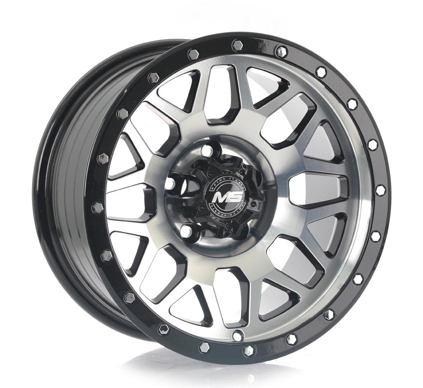 Rin 15 8 6X114.3 Ms LGS39 BLACK MACHINE FACE+CHROME RIVETS ET0 CB66.1