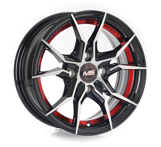 [1341005.5MS1201BMFIRLET3067.1] Rin 13 5.5 4X100 Ms 1201 BLACK MACHINE FACE+INNER RED LINE ET30 CB67.1